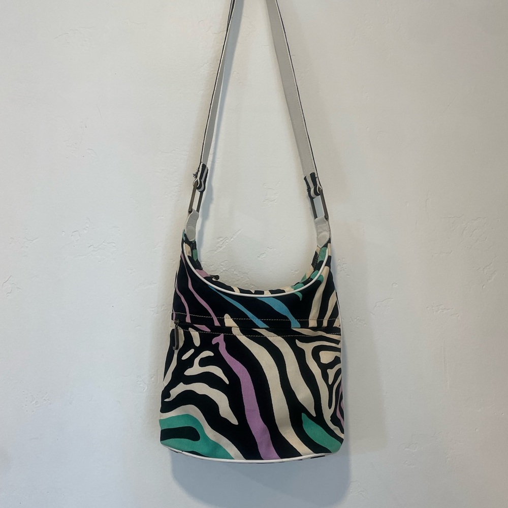 Jaeger Rare Vintage Zebra-Print Shoulder Bag in Black, Cream, Teal & Lilac